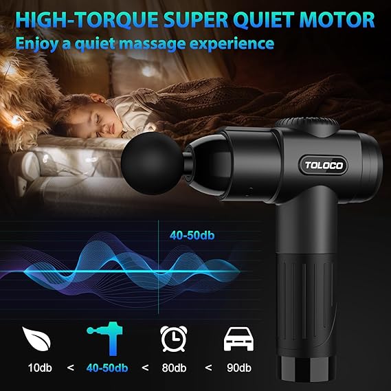 TOLOCO Massage Gun, Deep Tissue Back Massage for Athletes for Pain Relief, Percussion Massager with 10 Massages Heads & Silent Brushless Motor, Mothers Day Gifts, Black