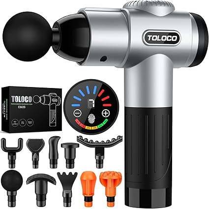 TOLOCO Massage Gun, Deep Tissue Back Massage for Athletes for Pain Relief, Percussion Massager with 10 Massages Heads & Silent Brushless Motor, Mothers Day Gifts, Black