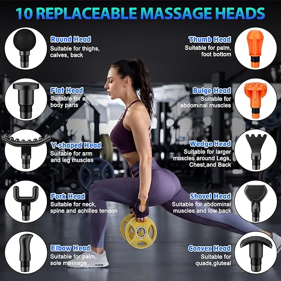 TOLOCO Massage Gun, Deep Tissue Back Massage for Athletes for Pain Relief, Percussion Massager with 10 Massages Heads & Silent Brushless Motor, Mothers Day Gifts, Black