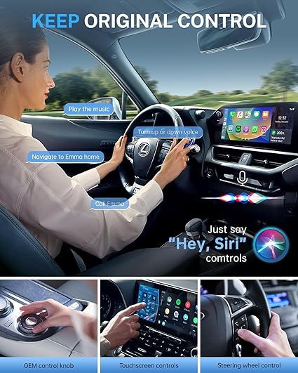 emluse Wireless CarPlay Adapter for Apple iPhone - Multi-User Seamless Connection for Convert Wired to Wireless Car Play Adapter - No Latency from iOS 10+ to Screen w/USB C (Gray)