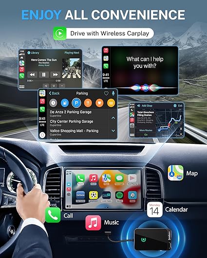 Emulse Wireless CarPlay Adapter for Apple iPhone - Multi-User Seamless Connection for Convert Wired to Wireless Car Play Adapter - No Latency from iOS 10+ to Screen w/USB C (Gray)