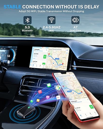 emluse Wireless CarPlay Adapter for Apple iPhone - Multi-User Seamless Connection for Convert Wired to Wireless Car Play Adapter - No Latency from iOS 10+ to Screen w/USB C (Gray)